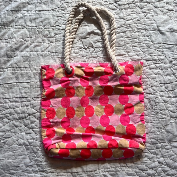Handbags - Pink and Tan Polka Dot Tote Bag
